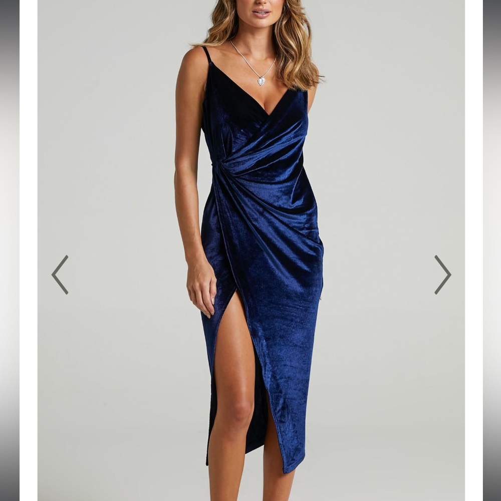 Showpo navy blue velvet dress